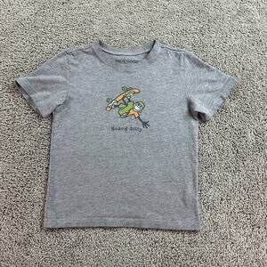 Life Is Good Shirt Boys Medium Gray Green Jake Board Silly Skateboarding